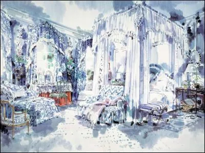 Ce dessin de Mario Buatta, un décorateur d'intérieur américain qui a notamment décoré le joli château Carolands (situé en Californie) et Blair House (l'une des maisons d'hôtes de la Maison Blanche), n'est pas loin de nous ramener... ?