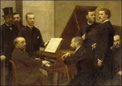 "Autour du piano" est un tableau qui fut exposé pour la première fois en 1885. C'est le dernier des quatre portraits que ce peintre réaliste (1836-1904) consacra à ses amis et célébrités du monde artistique. Cette toile fait référence aux concerts donnés par le groupe "le petit Bayreuth" initié par Antoine Lascoux (1839-1906), magistrat français. Qui est l'auteur de cette œuvre ?
