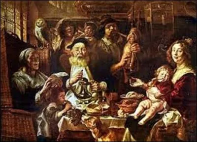 Entre 1638 et 1640, quel peintre baroque flamand (1593-1678) a peint ce tableau intitulé "Les jeunes piaillent comme chantent les vieux" où l'on voit trois enfants jouant de la flûte pendant que trois vieillards édentés participent à leurs beuveries ?