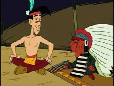 Quel personnage de bande dessinée rencontre les Indiens Gomino, Patronimo, Chien-Jaune et Renard-à-deux plumes ?