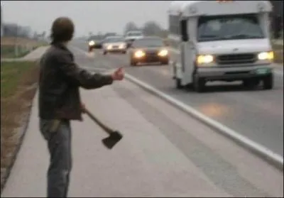 Un auto-stoppeur me fait signe, je m'approche de lui, je m'arrte et redmarre sans l'accompagner.