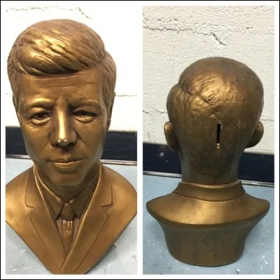 Restons-en au Président Kennedy : Voici une tire-lire, représentant son buste. Quel est le problème un peu délicat ?