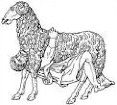 Après avoir aviné et aveuglé le cyclope ..., Ulysse demanda à chacun de ses hommes de sortir de la grotte attaché à un mouton. Le cyclope toucha les moutons qui passaient près de lui et ne s'aperçut pas de la supercherie.